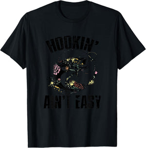 Hooking Ain't Easy Funny Fishing Girl Women Flower Saying T-Shirt - T-Shirt | Black