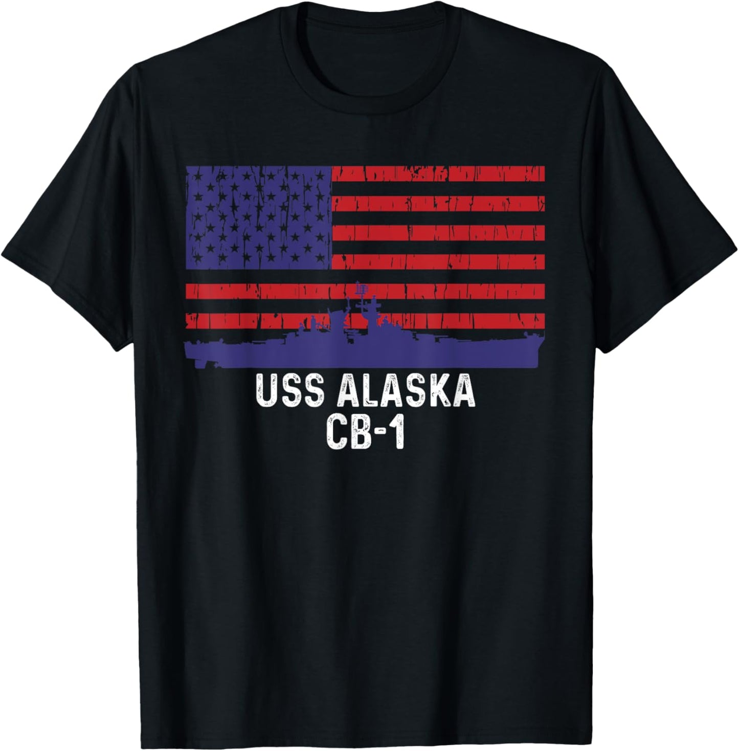 USS Alaska CB-1 Battleship Vintage American Flag Men T-Shirt - T-Shirt | Black