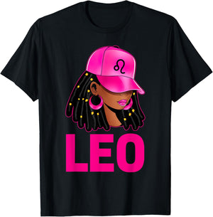 Leo Queen Loc'd Hair Black Woman Cap Zodiac Sign T-Shirt - T-Shirt | Black