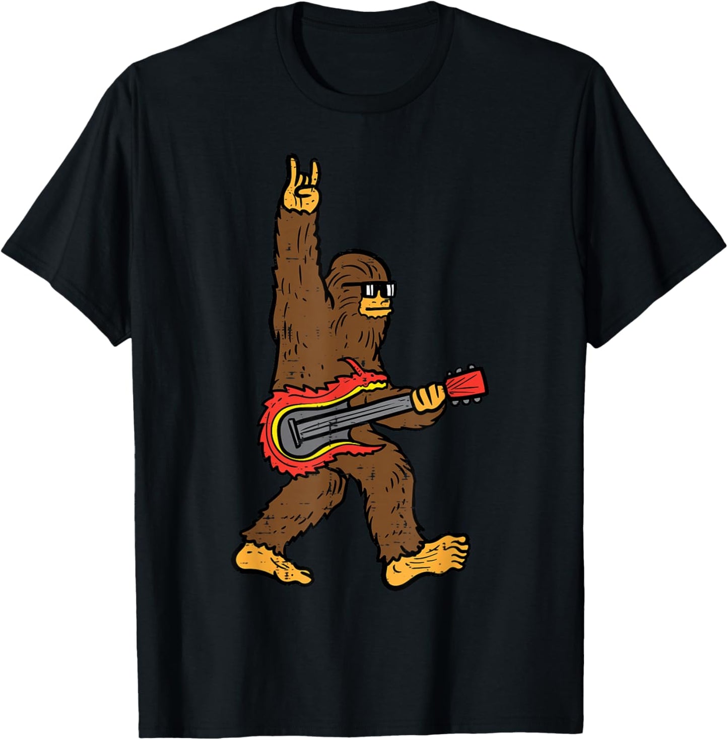Rocker Bigfoot Sasquatch Guitar Rocknroll Rock Boys Kids Men T-Shirt - T-Shirt | Black