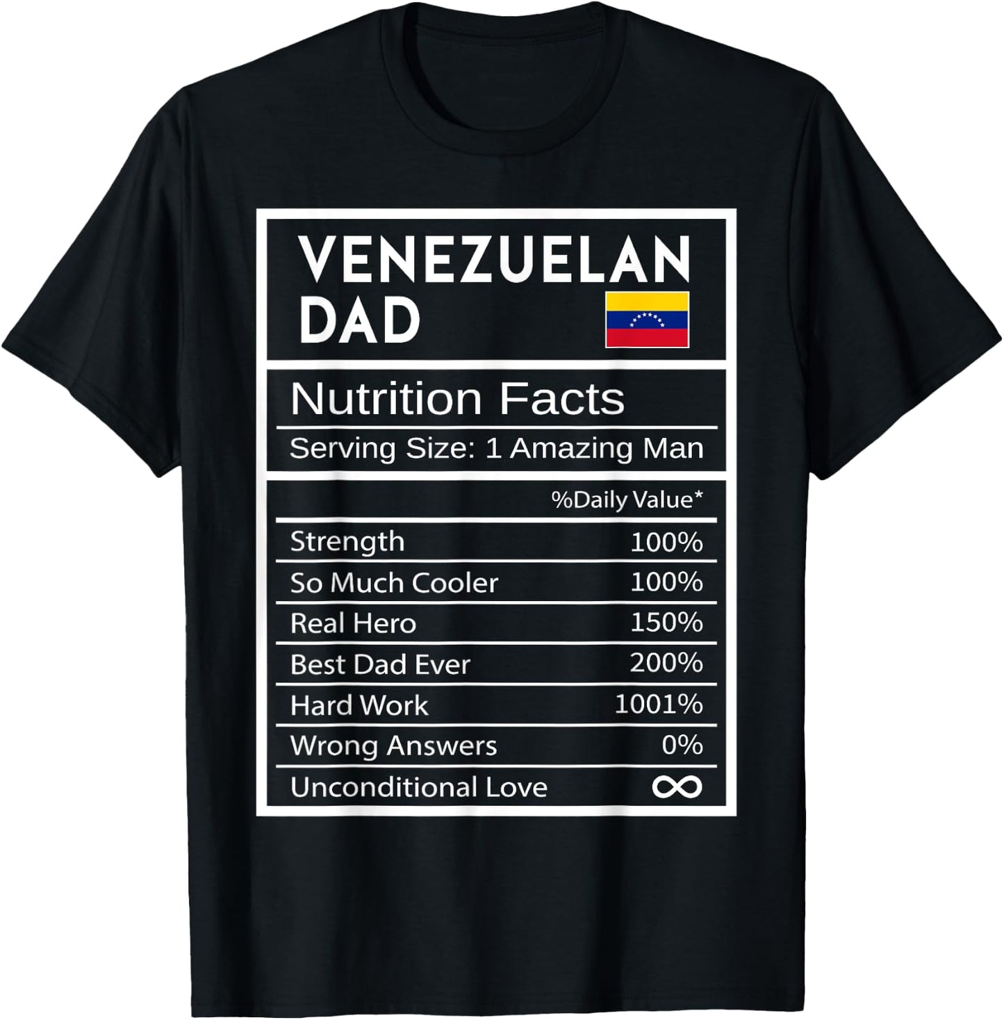 Venezuelan Dad Nutrition Facts National Pride Gift Dad T-Shirt - T-Shirt | Black