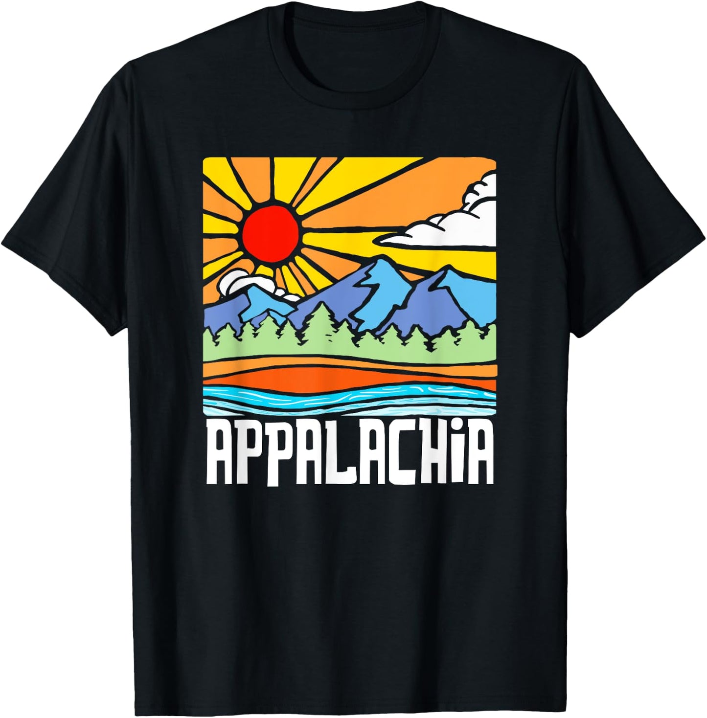 Appalachia Artistic Nature & Mountains Vintage Graphic T-Shirt - T-Shirt | Black