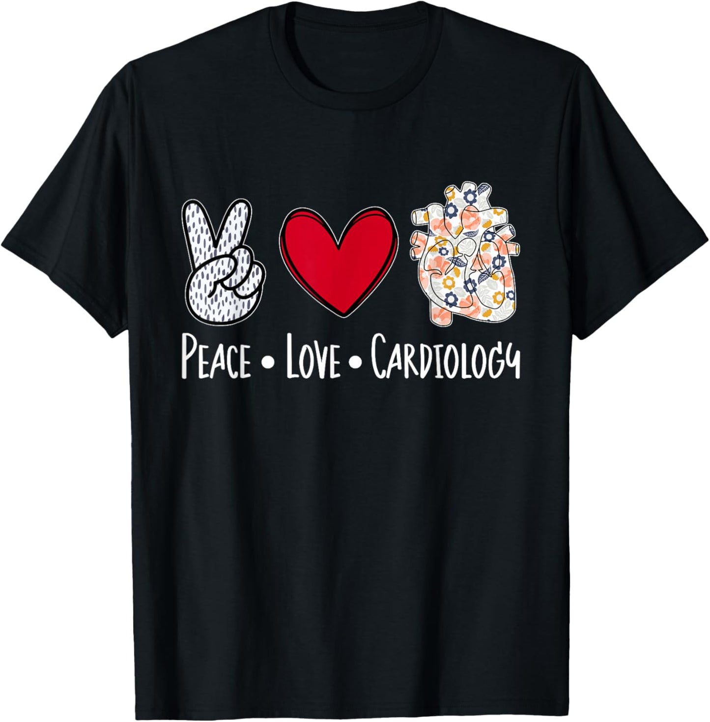 Peace Love Cardiology Cardiac Nurse Cardiologist T-Shirt - T-Shirt | Black