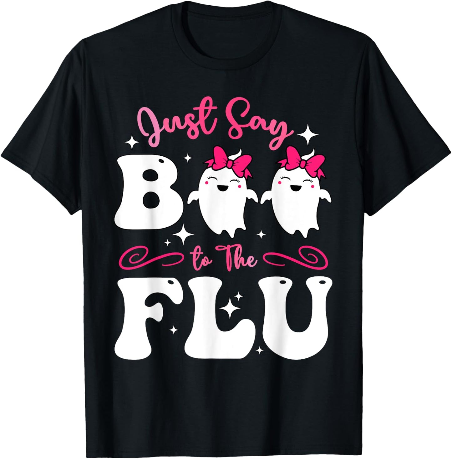 Say Boo To The Flu Halloween Coquette Bow Ghost Boo To Flu T-Shirt - T-Shirt | Black