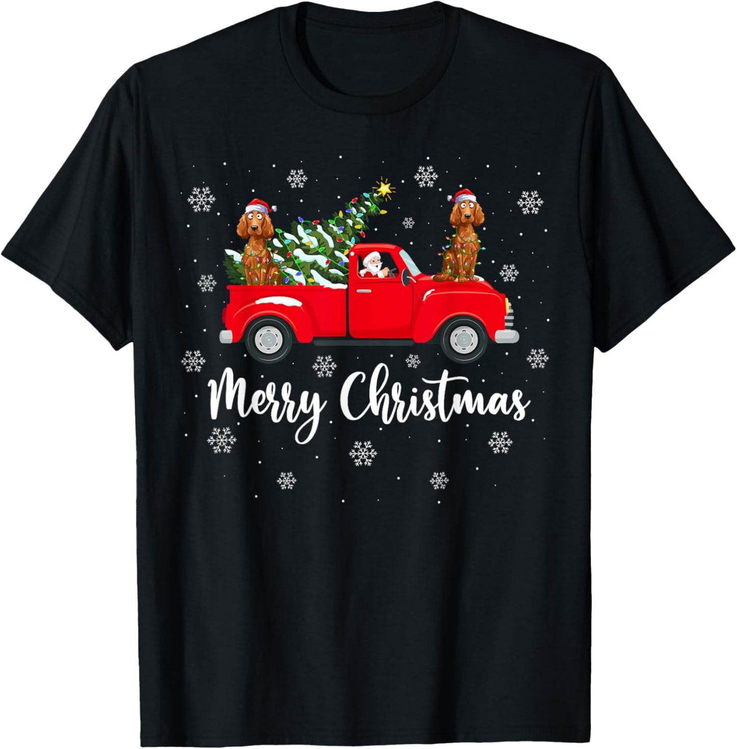 Santa Claus Riding Red Truck Irish Setter Dog Christmas T-Shirt - T-Shirt | Black