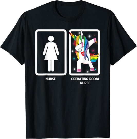Operating room nurse Unicorn Dabbing Funny Dabbing T-Shirt - T-Shirt | Black