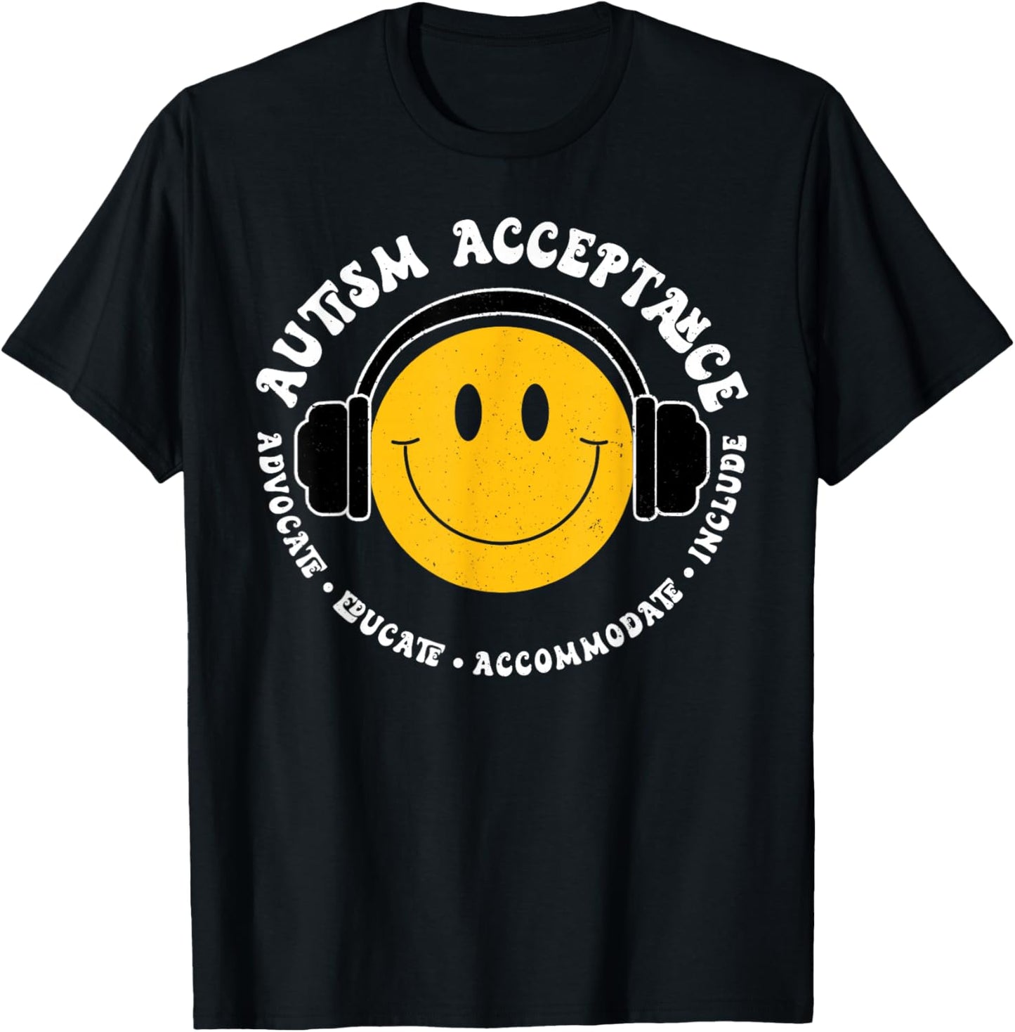 Autism Awareness Acceptance Smile Face Funny Kids Boys T-Shirt - T-Shirt | Black