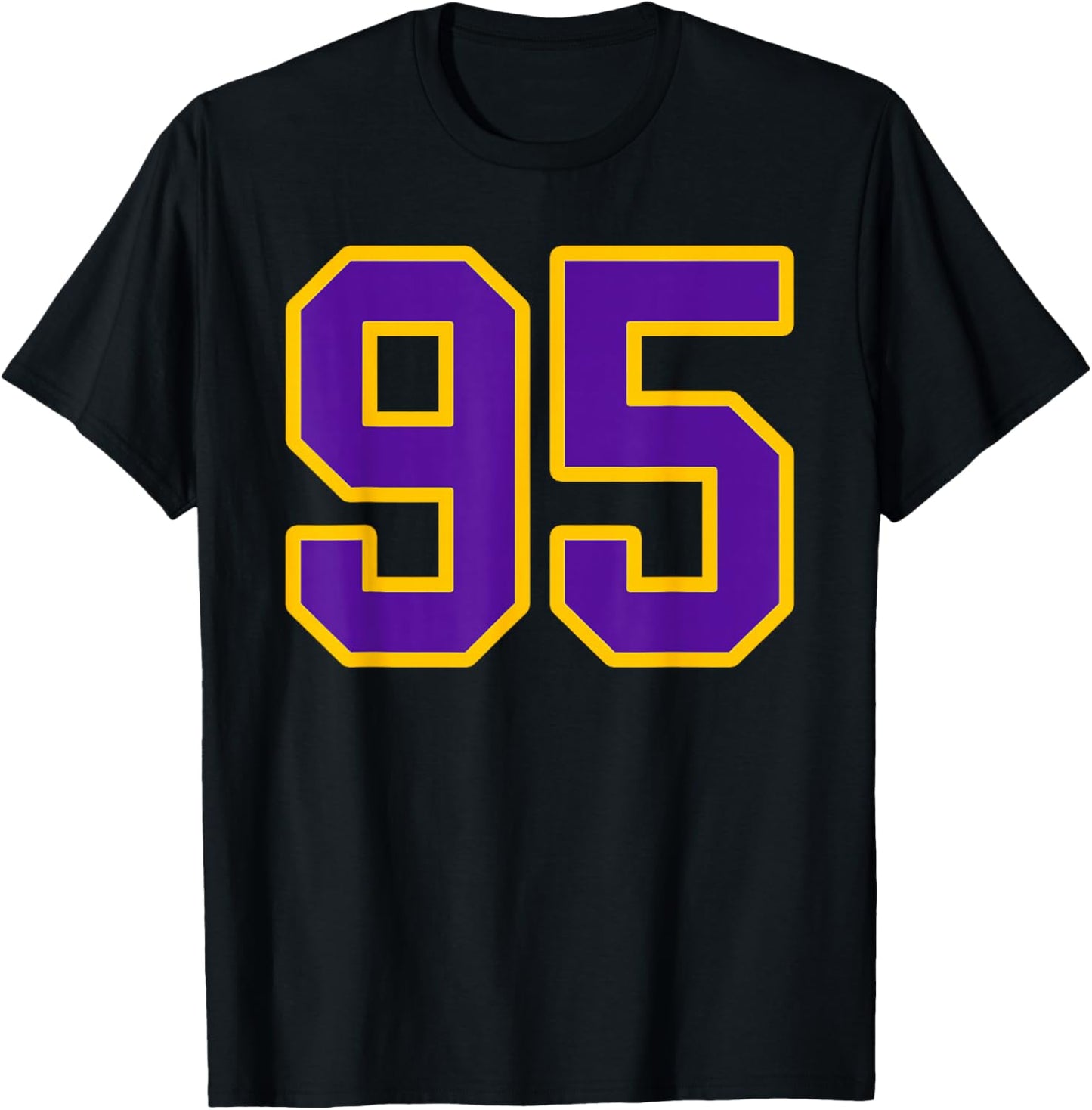 Purple and Gold Number 95 Jersey Player Uniform #95 Fan T-Shirt - T-Shirt | Black