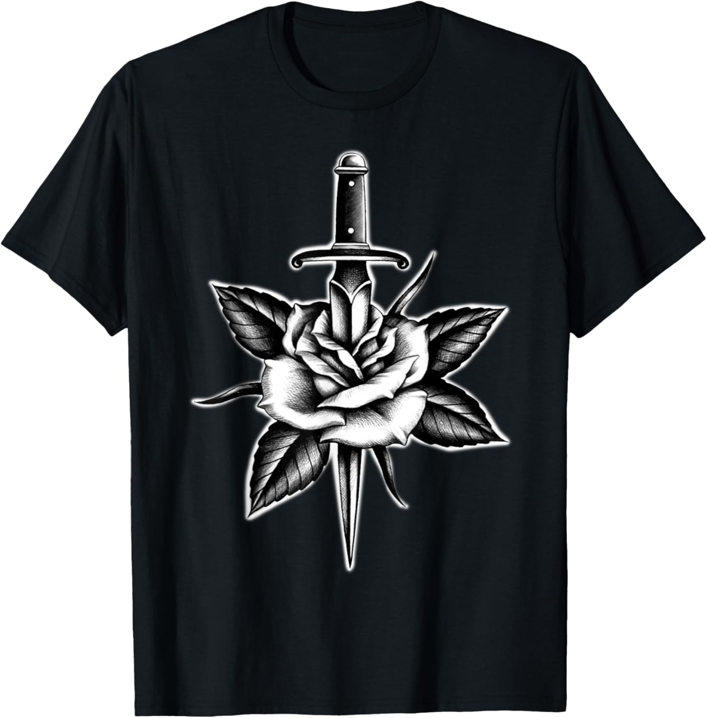 Rose and Dagger American Traditional Tattoo T-Shirt - T-Shirt | Black