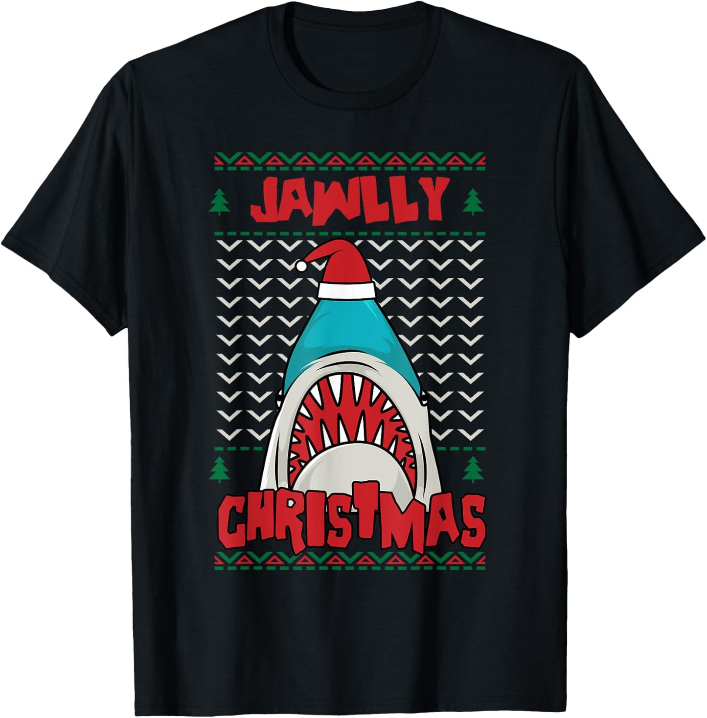Jawlly X-mas Funny Shark Jaw Santa Ugly Christmas Jolly Pun T-Shirt - T-Shirt | Black