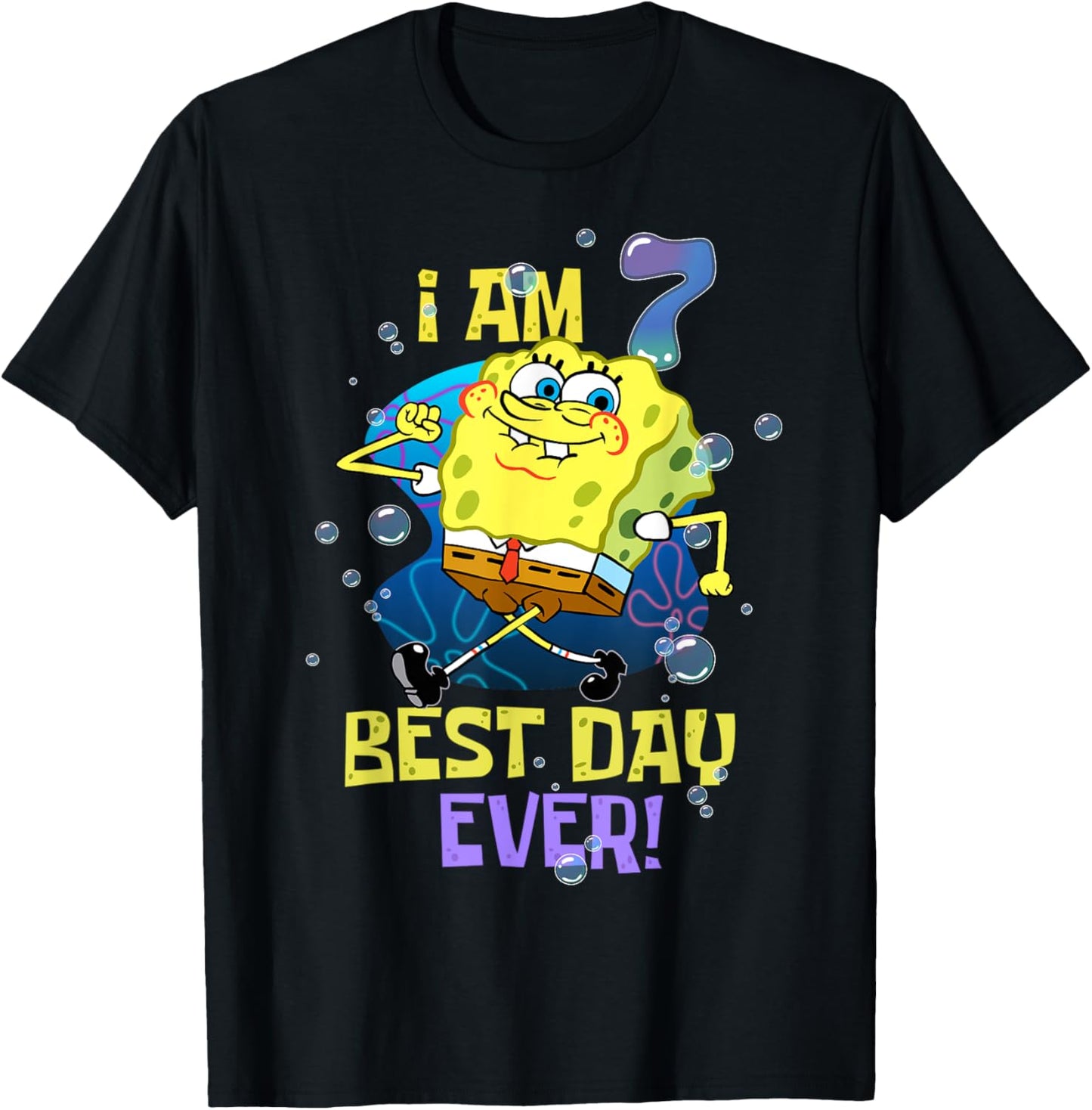 Mademark x SpongeBob SquarePants - Spongebob I Am 7 Best Day Ever 7th Birthday Kids Spongebob T-Shirt - T-Shirt | Black