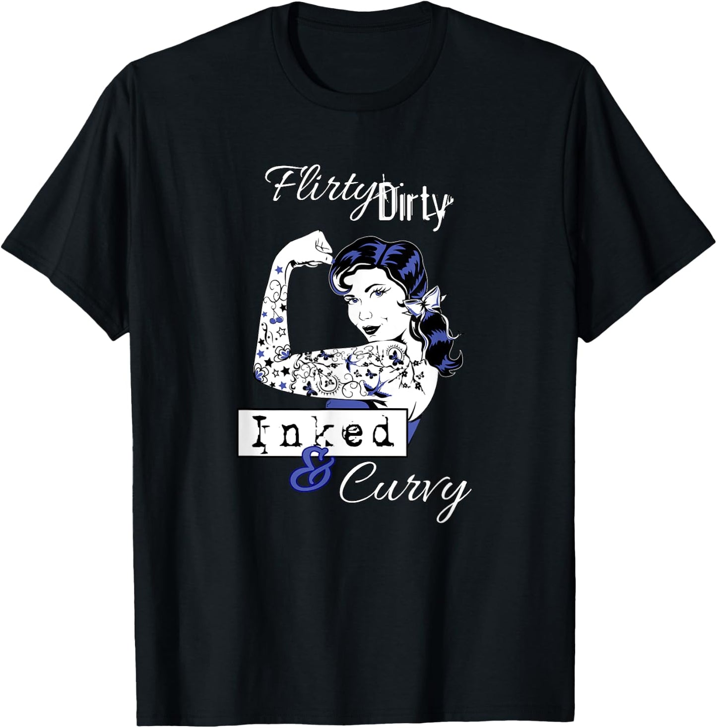 Flirty Dirty Inked Curvy Women BDSM Cute Adult Tattoo Humor T-Shirt - T-Shirt | Black