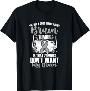 Brain Cancer Survivor Gray Ribbon Funny Brain Tumor T-Shirt - T-Shirt | Black