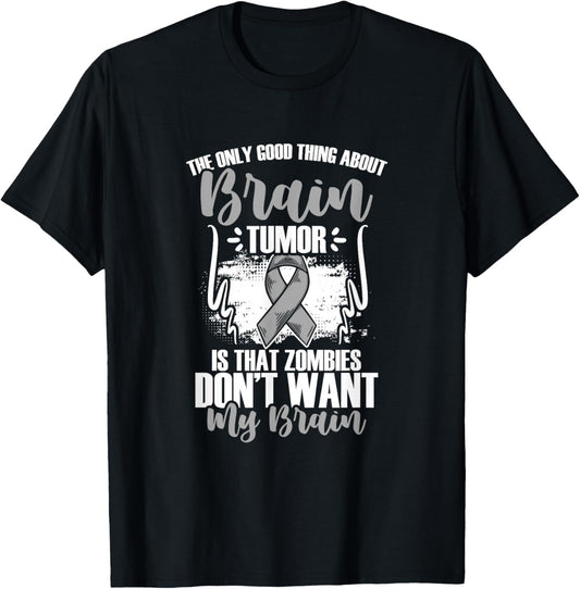Brain Cancer Survivor Gray Ribbon Funny Brain Tumor T-Shirt - T-Shirt | Black