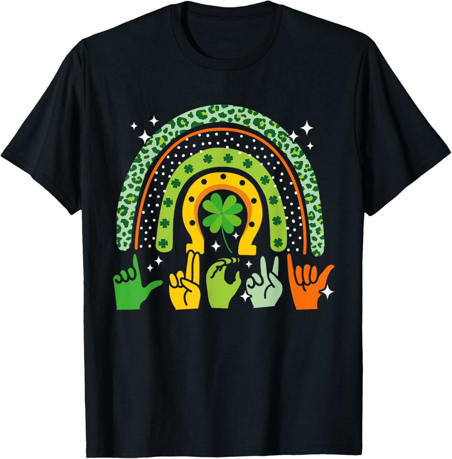 Lucky Sign Language Deaf St Patrick's Day Irish ASL Rainbow T-Shirt - T-Shirt | Black