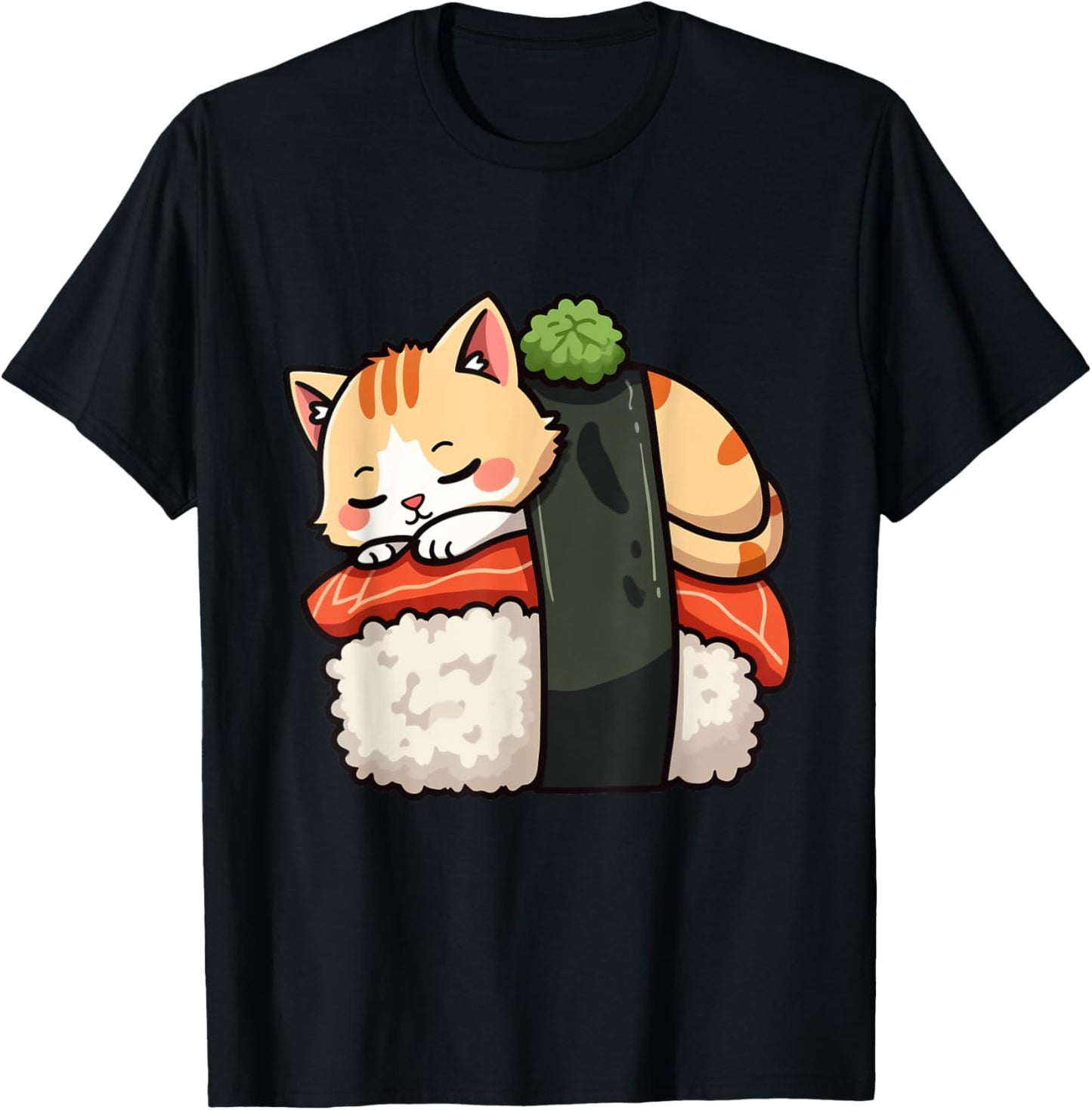 Cute Sushi Kawaii Cat Anime Neko Japanese for Girls Boys T-Shirt - T-Shirt | Black