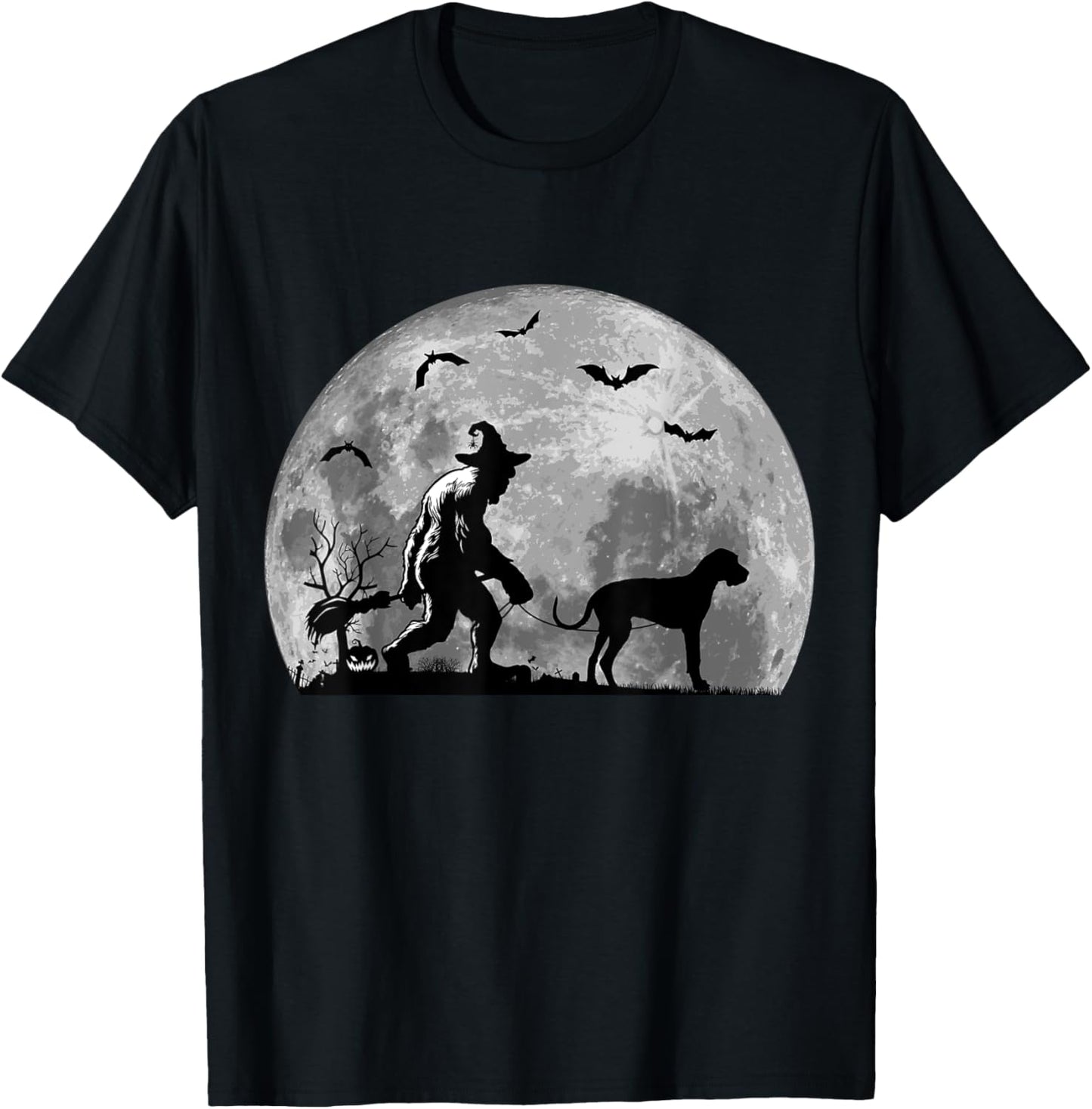 Bigfoot Walking Great Dane Dog Sasquatch Halloween T-Shirt - T-Shirt | Black