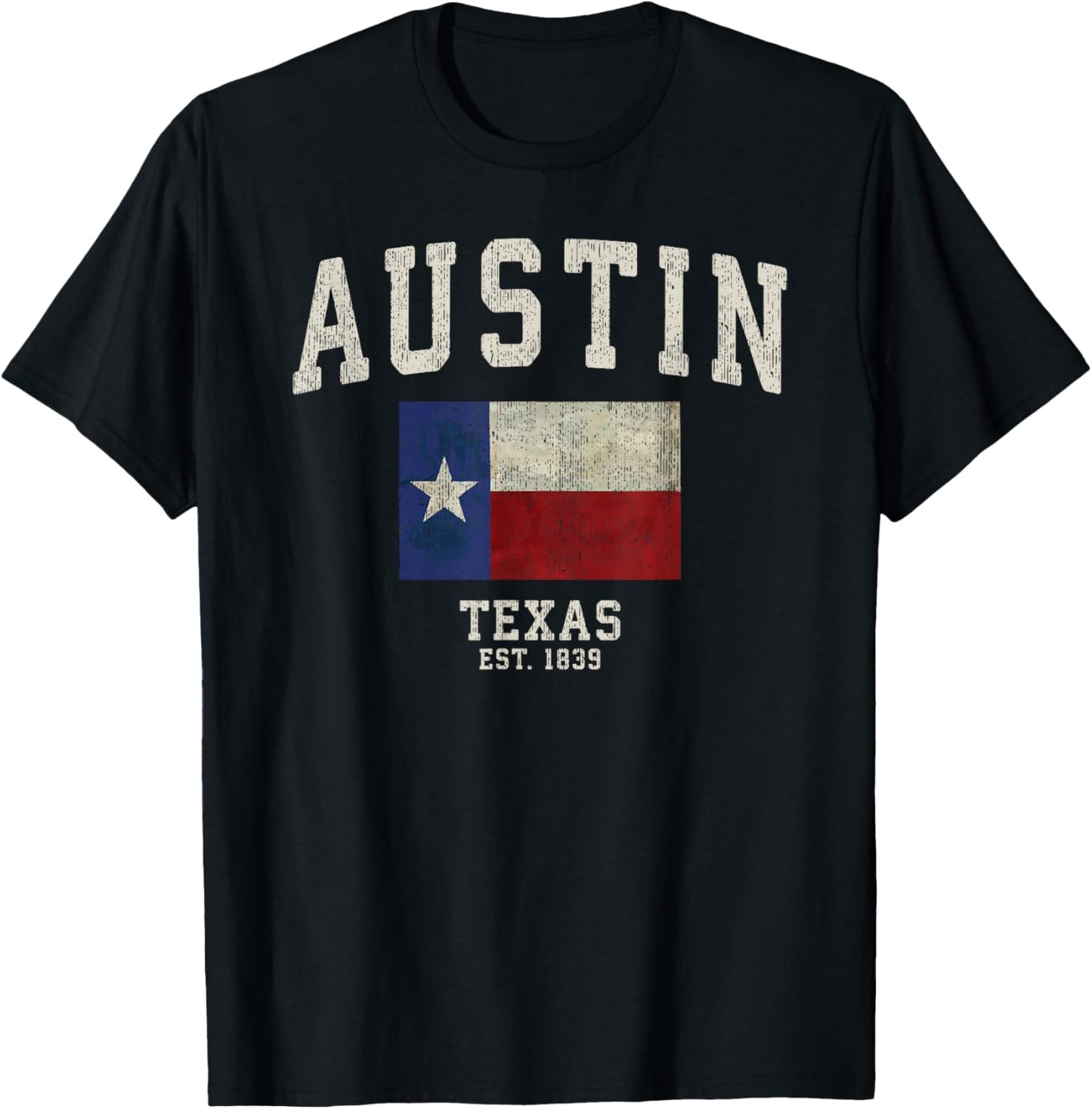 Distressed Austin Texas State Flag T-Shirt - T-Shirt | Black