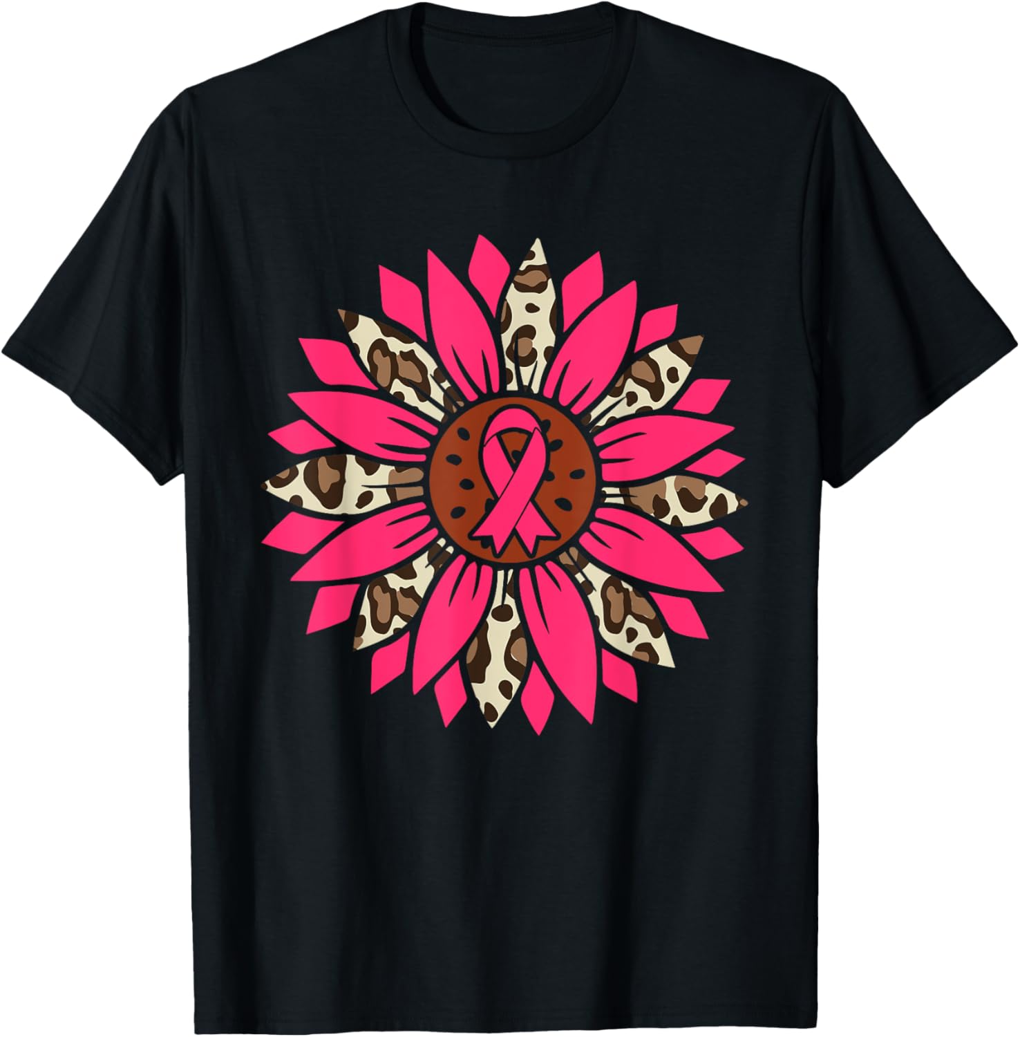 Sunflower Pink Breast Cancer Awareness Women Warrior T-Shirt - T-Shirt | Black