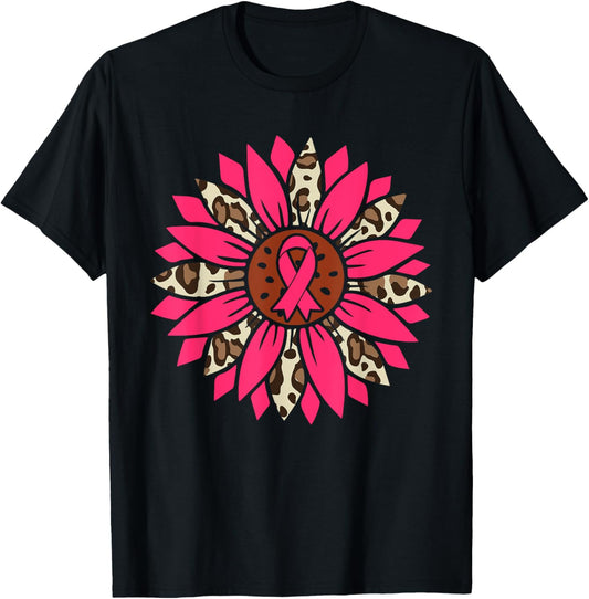 Sunflower Pink Breast Cancer Awareness Women Warrior T-Shirt - T-Shirt | Black