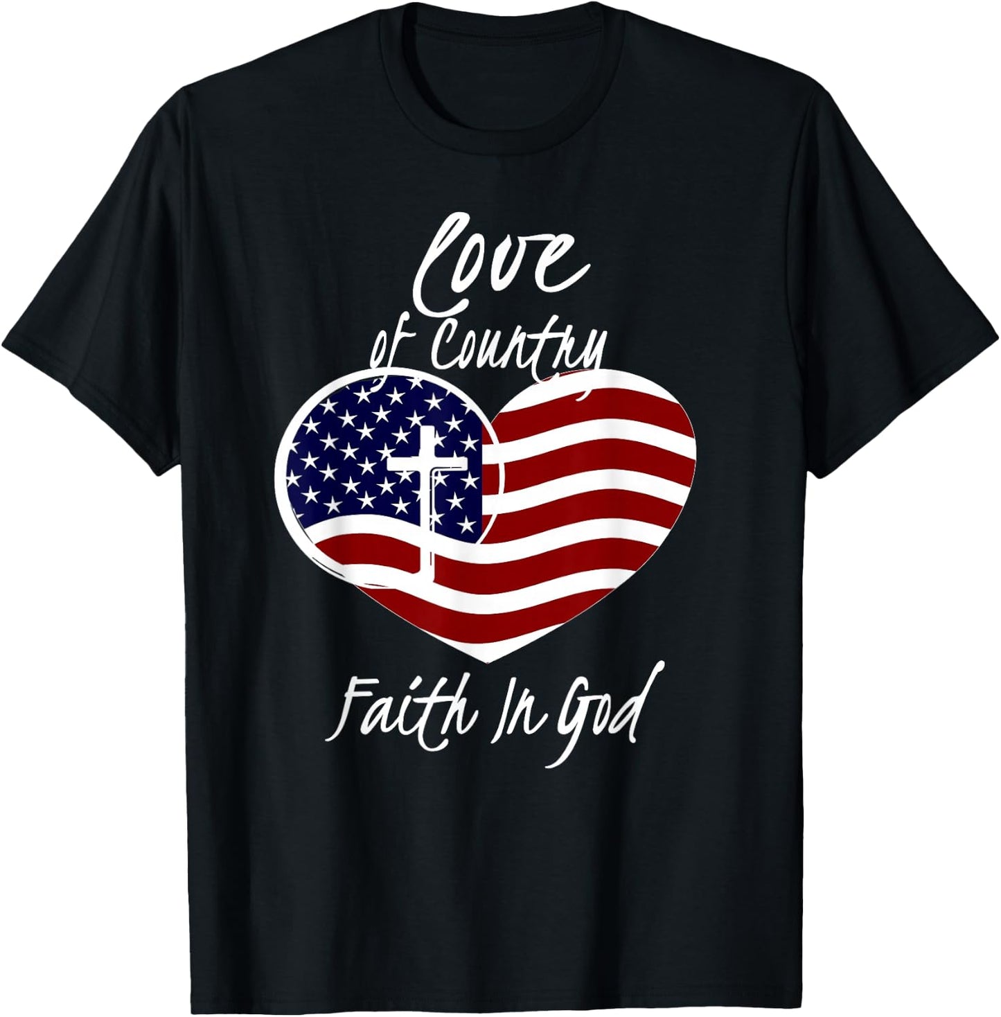 Patriotic Christian Faith in God Heart Cross American Flag Small T-Shirt - T-Shirt | Black