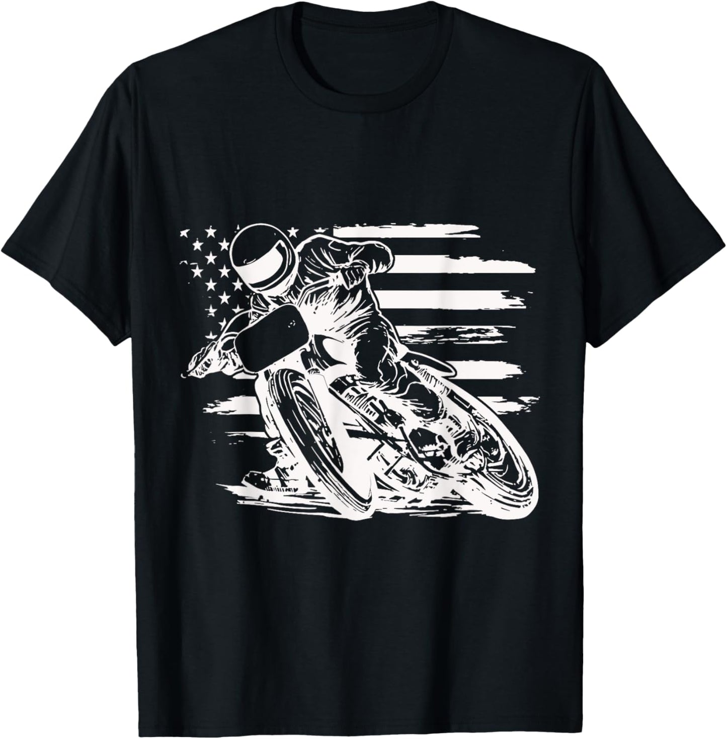 Dirt Bike American Flag Motocross Biker 4th Of July T-Shirt - T-Shirt | Black