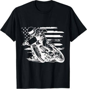 Dirt Bike American Flag Motocross Biker 4th Of July T-Shirt - T-Shirt | Black