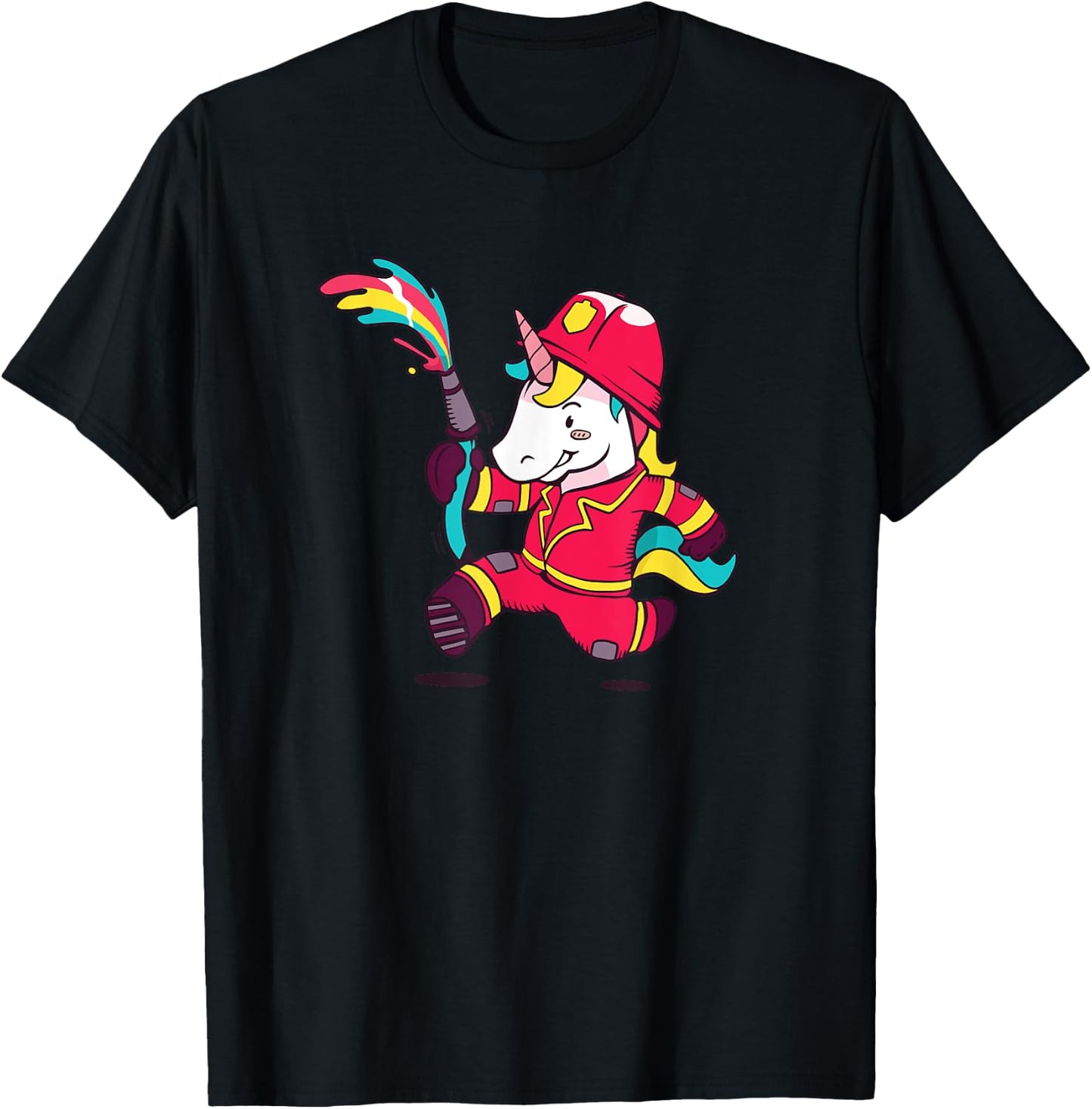 Unicorn Firefighter Cute Fireman Gift Kids Girls T-Shirt - T-Shirt | Black