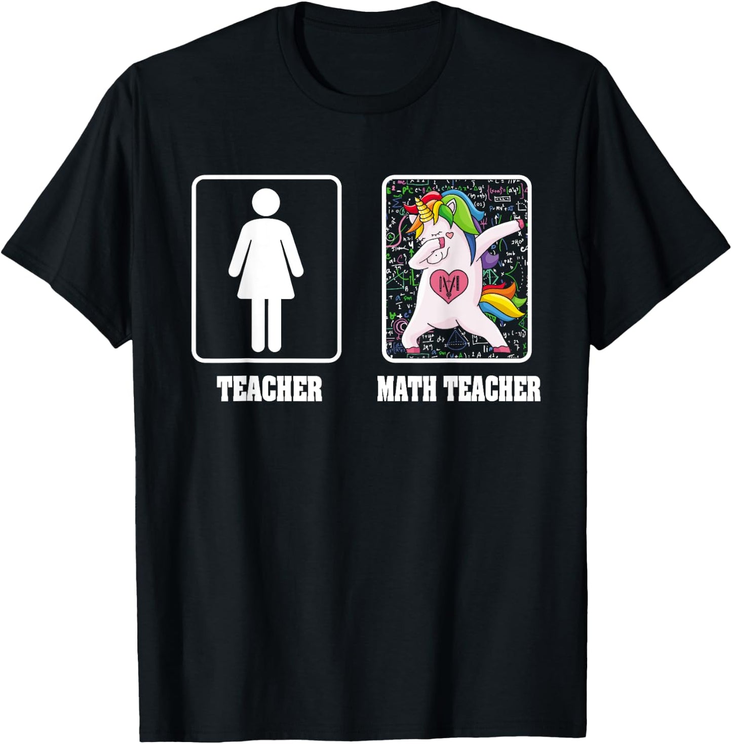 Woman Math Teacher Unicorn Dabbing Style Funny Mathematics T-Shirt - T-Shirt | Black