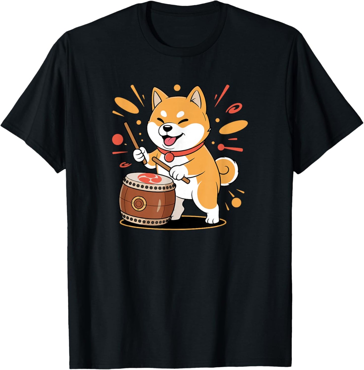 Cute Kawaii Taiko Drummer Shiba Inu Dog T-Shirt - T-Shirt | Black