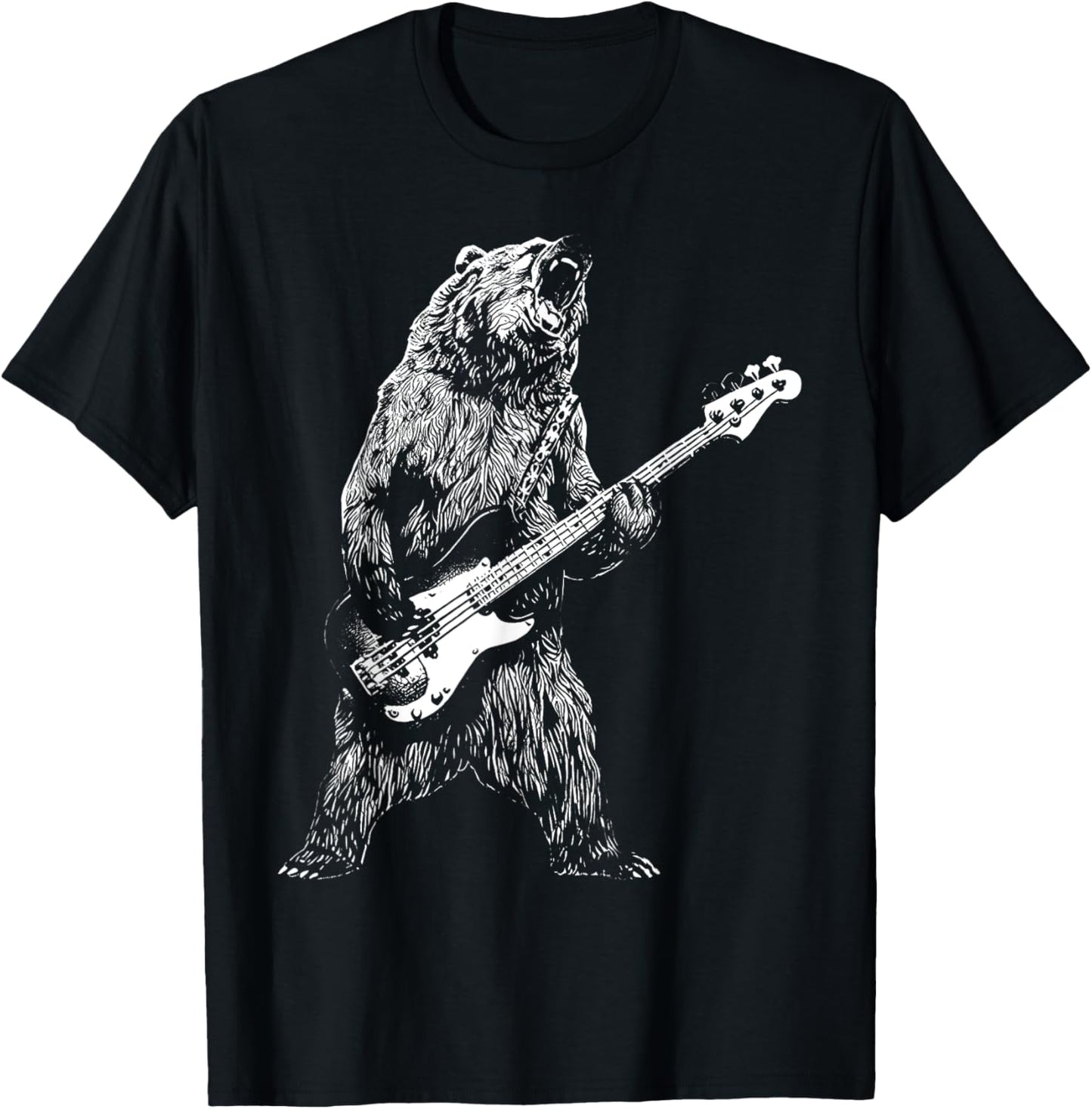 Bear Playing Bass Guitar Shirt Animal Playing Guitar T-Shirt - T-Shirt | Black