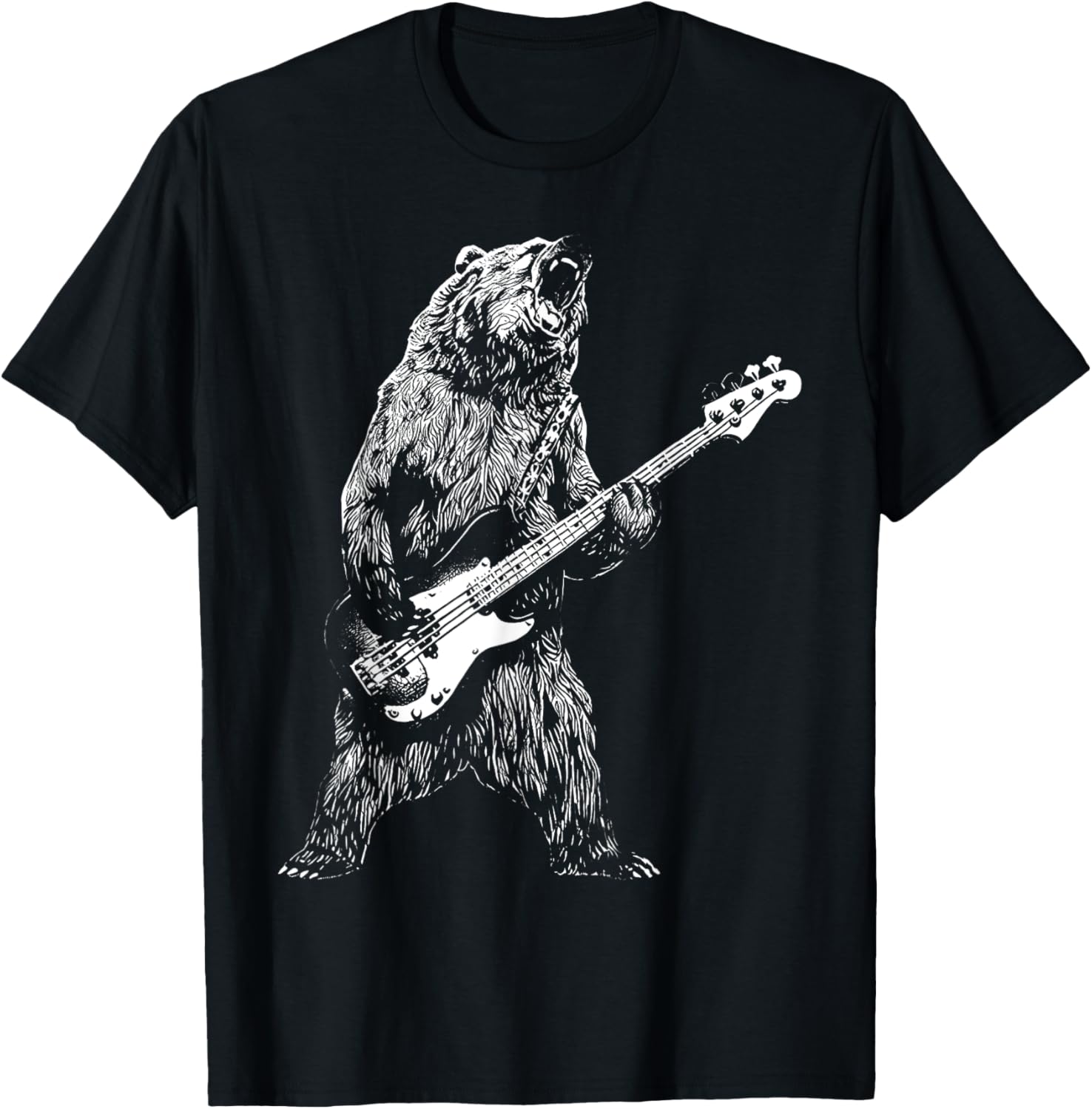 Bear Playing Bass Guitar Shirt Animal Playing Guitar T-Shirt - T-Shirt | Black