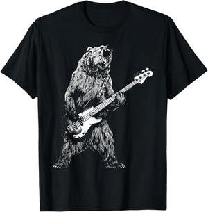 Bear Playing Bass Guitar Shirt Animal Playing Guitar T-Shirt - T-Shirt | Black