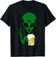 Area-51 Alien Beer Peace Sign Lazy Drinking Halloween Gift T-Shirt - T-Shirt | Black