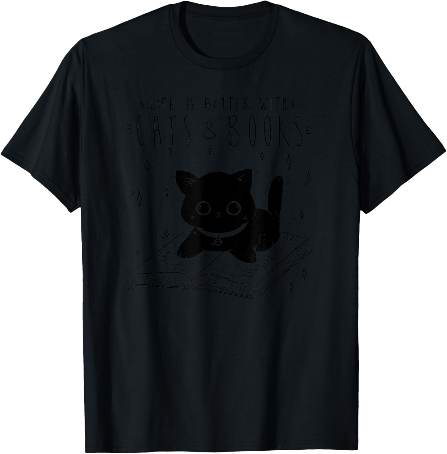 Life is Better with Cats & Books Lover Book Nerd Librarian T-Shirt - T-Shirt | Black