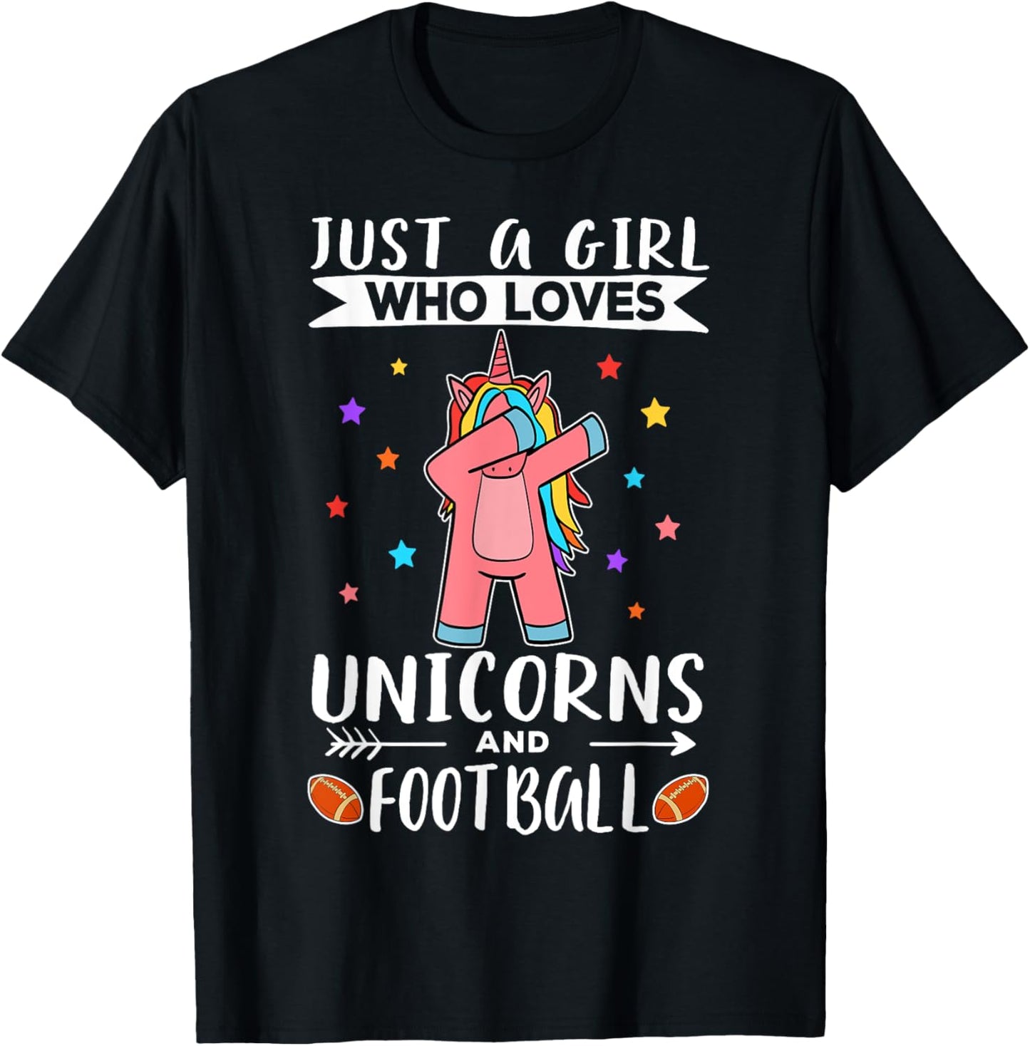 Just A Girl Who Loves Unicorns And Football Unicorn T-Shirt - T-Shirt | Black