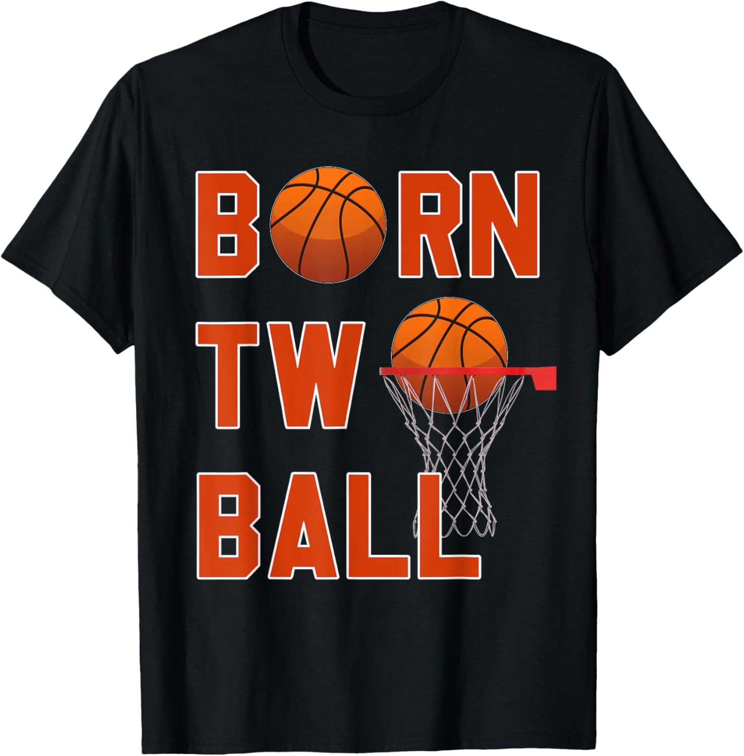 "Born TWO Ball" Basketball Theme 2nd Birthday Boy's Party T-Shirt - T-Shirt | Black