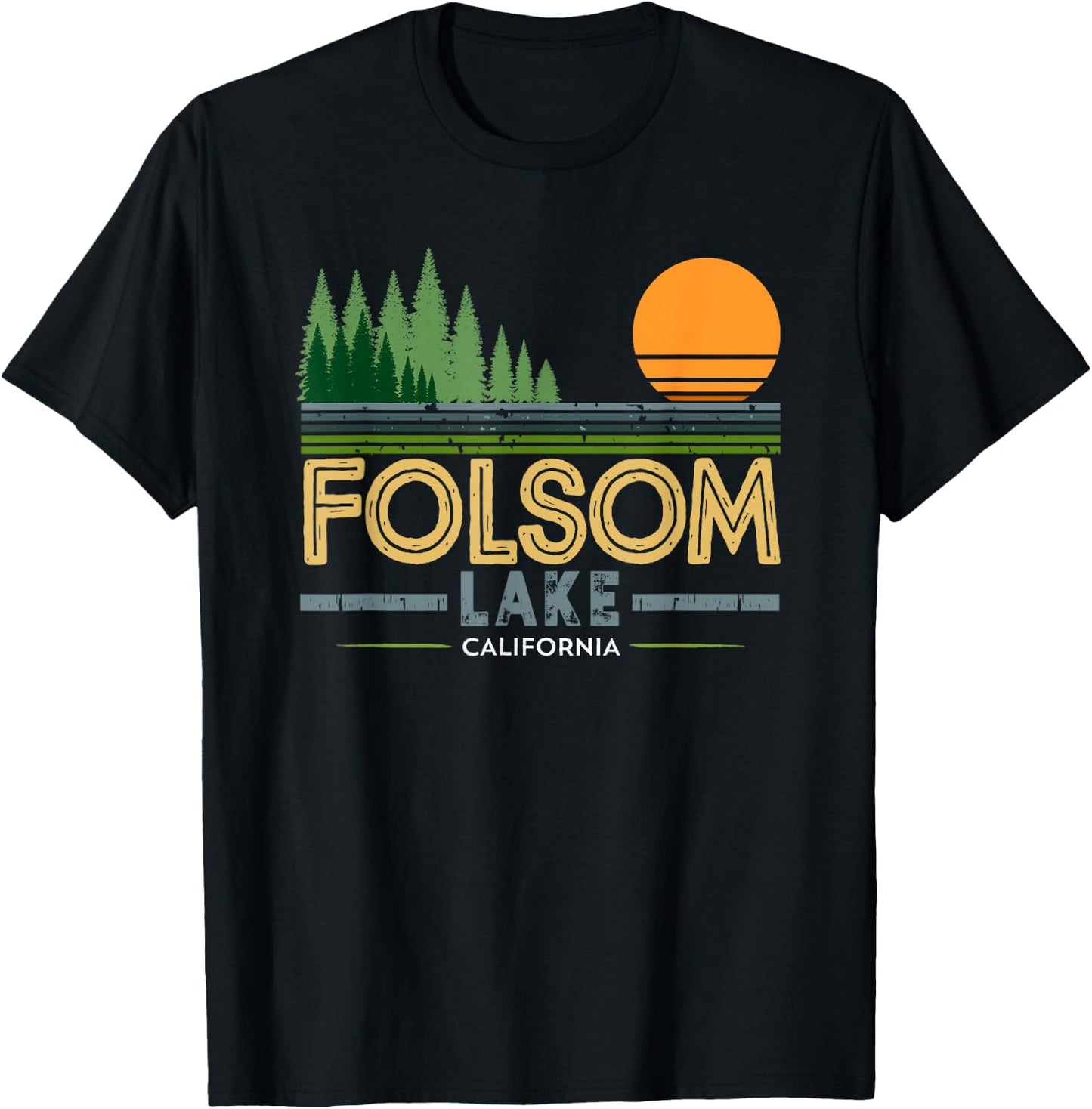 Vintage Folsom Lake California T-Shirt - T-Shirt | Black