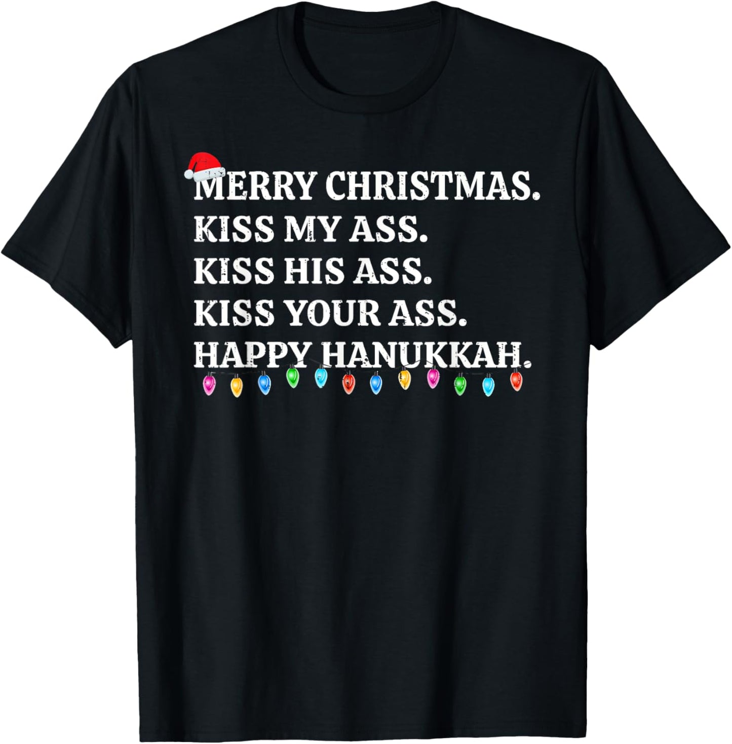 Merry Christmas Funny Kiss My Ass Xmas Men & Women -Adults Black Small Modern Short Sleeve Winter T-Shirt - T-Shirt | Black