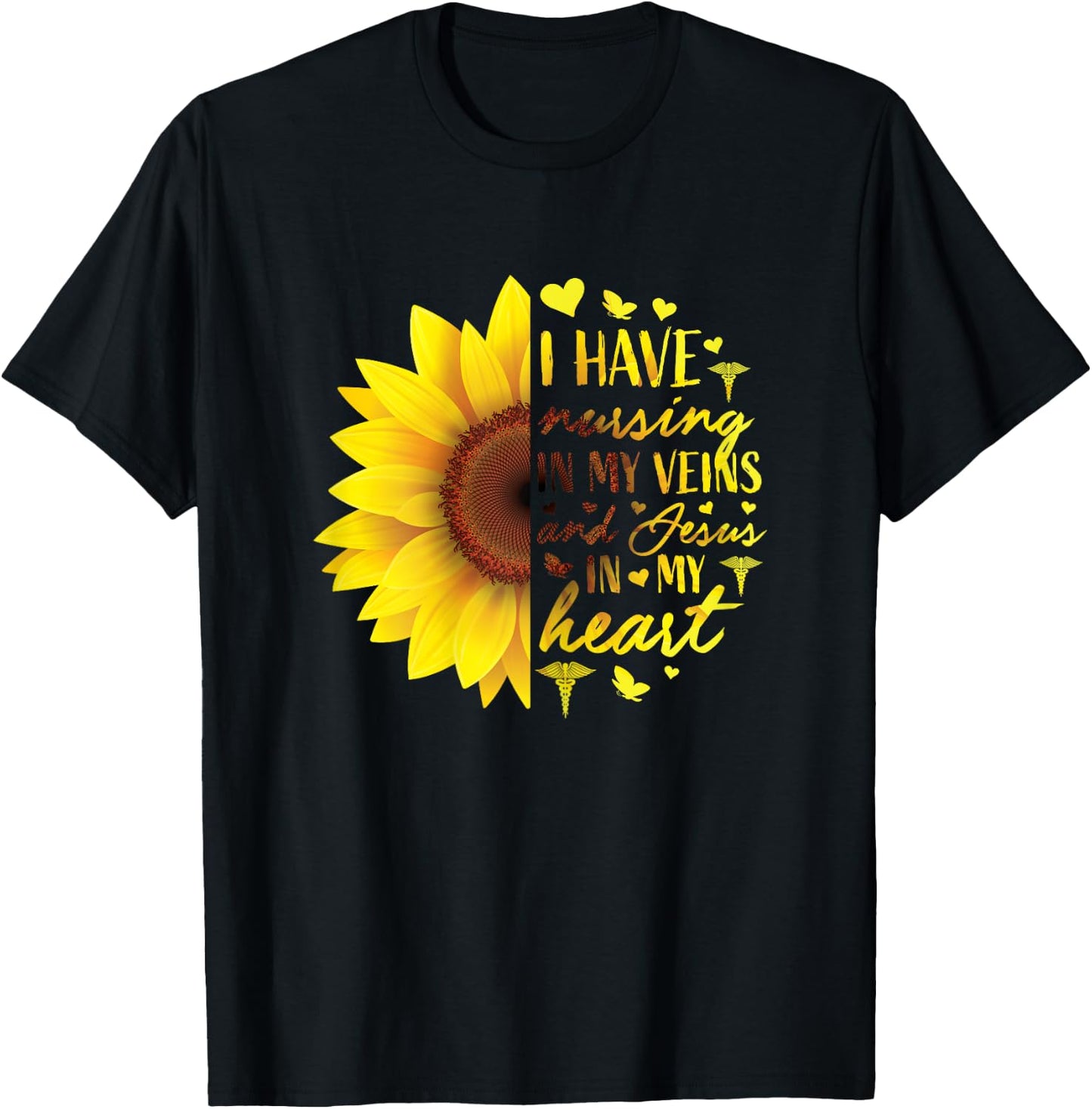 Cute Christian Nurse Shirts Women Sunflower Her RN Gifts LPN T-Shirt - T-Shirt | Black