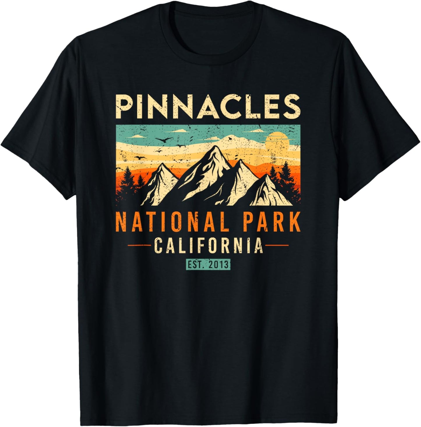 Pinnacles Est 2013 California Vintage Retro National Park T-Shirt - T-Shirt | Black
