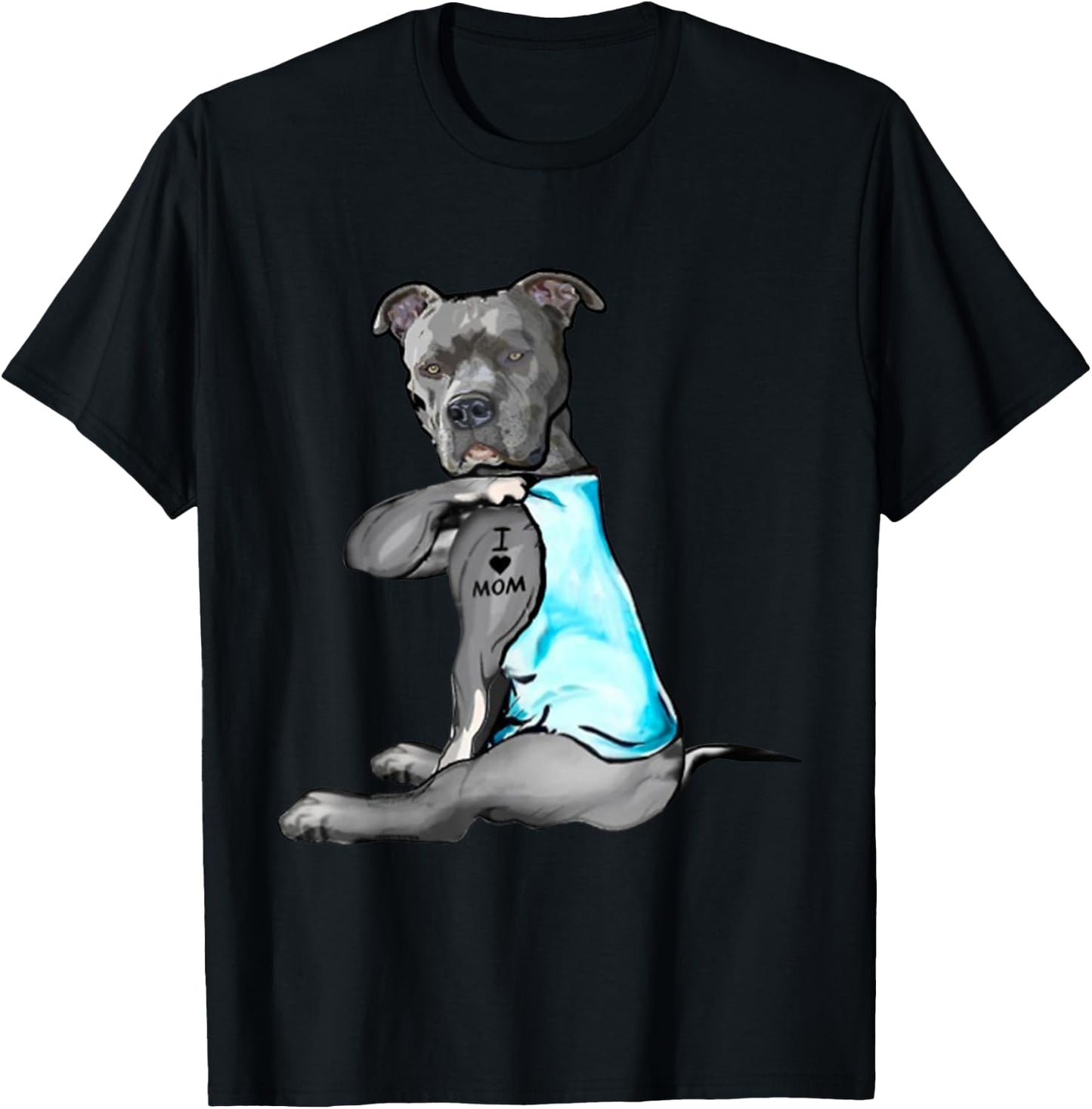 Funny Women Gifts Dog Pitbull I Love Mom Tattoo Gift T-Shirt - T-Shirt | Black