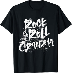 Rock And Roll Grandma Grunge Text Gift T-Shirt - T-Shirt | Black