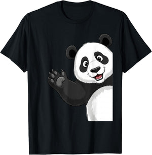 Kawaii Panda Waving Hand Cute Smiling Panda T-Shirt - T-Shirt | Black