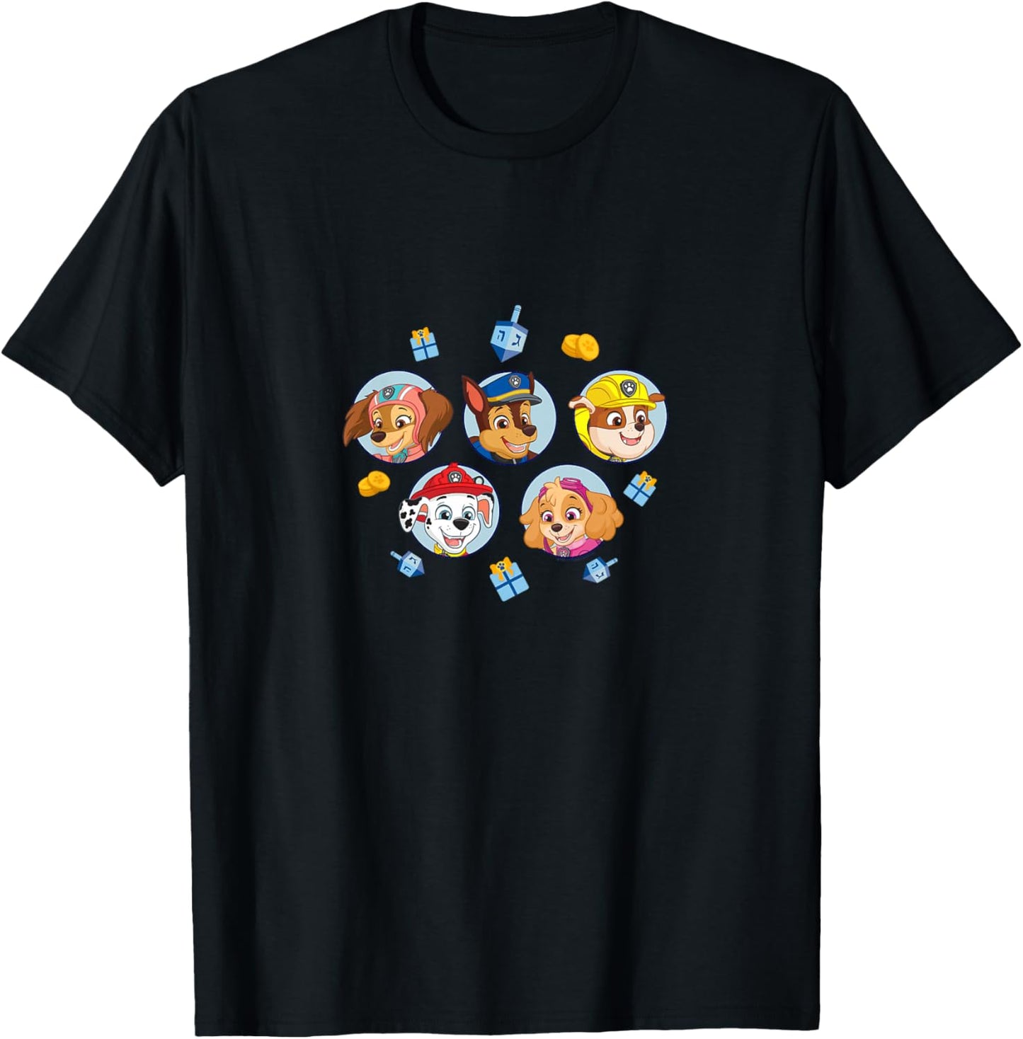 Kids PAW Patrol Hanukkah Toys & Presents Many Faces Portrait T-Shirt - T-Shirt | Black