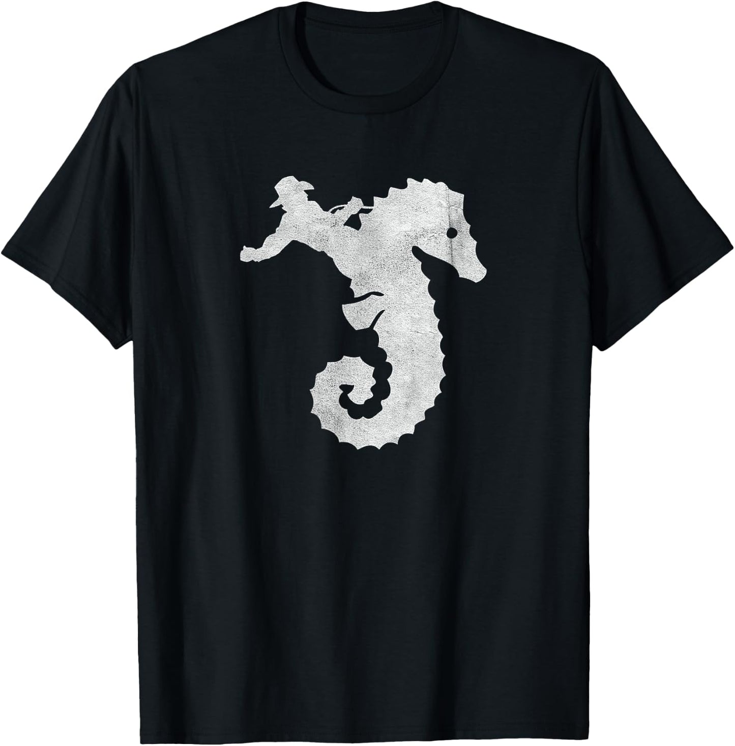 Cowboy Riding an Ocean Sea Horse Distressed T-Shirt - T-Shirt | Black