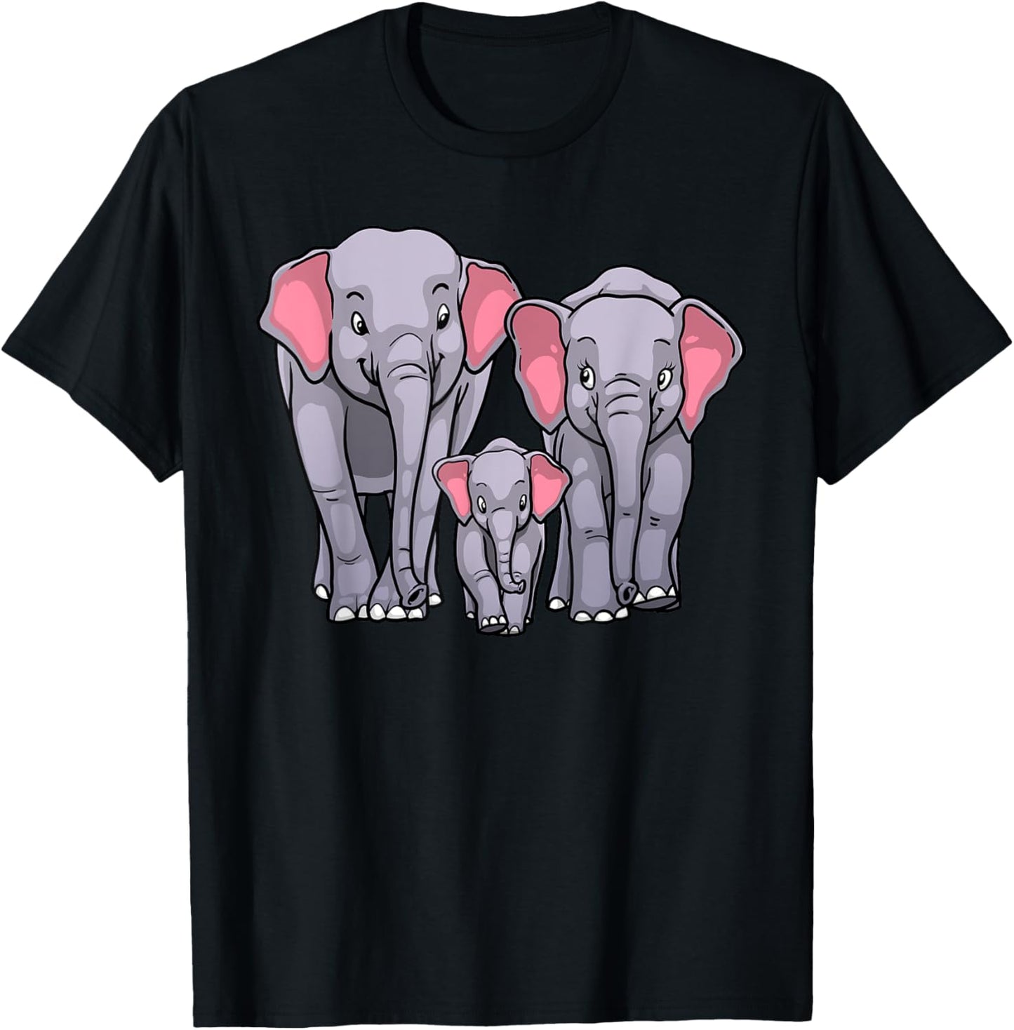 Funny Elephant Family Design Men Women Kids Elephant Lovers T-Shirt - T-Shirt | Black