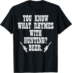 What Rhymes With Hunting Funny Deer Hunter Dad Grandpa Men T-Shirt - T-Shirt | Black