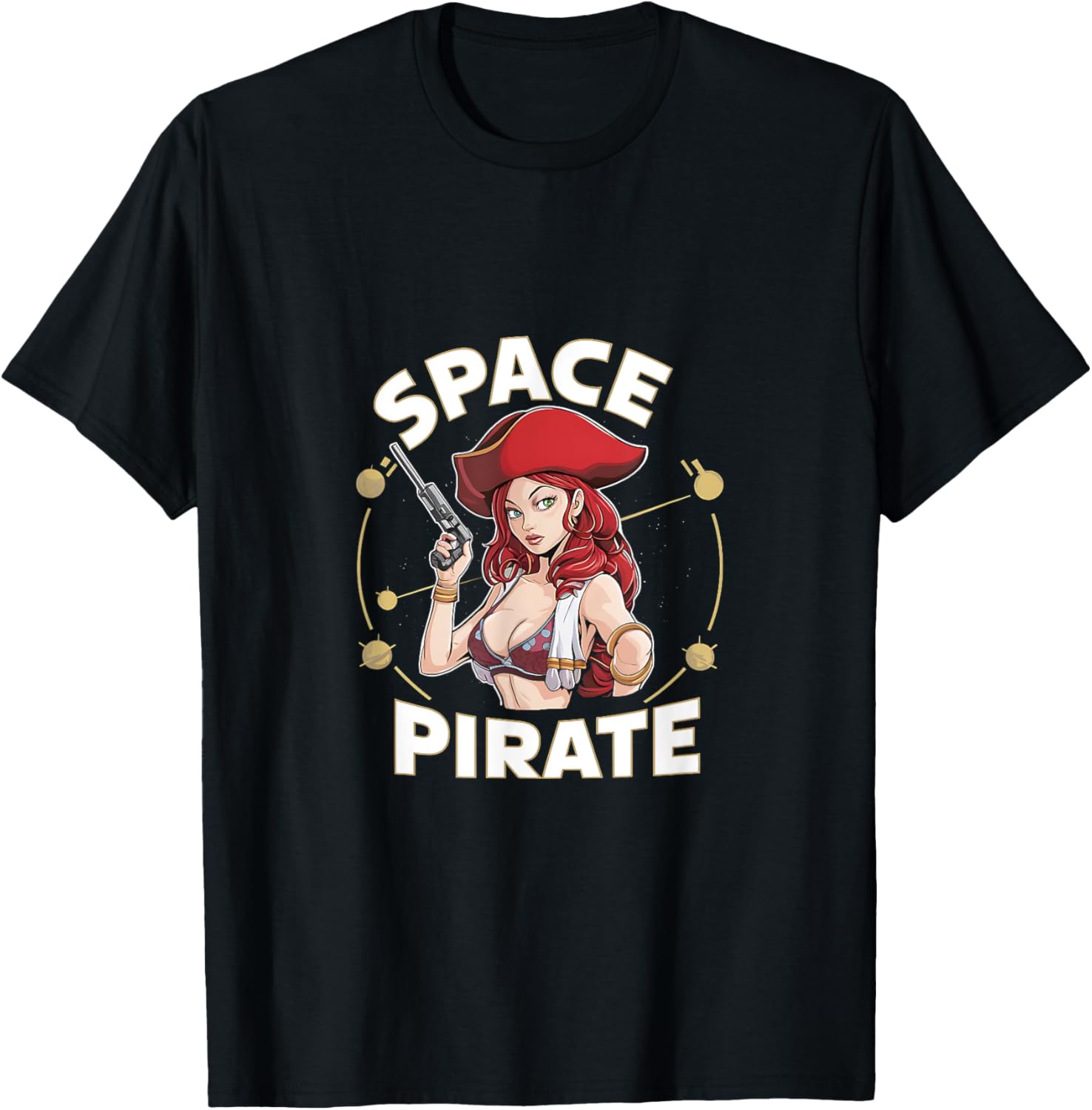 Sexy Space Pirate Bold Galaxy Adventure T-Shirt - T-Shirt | Black