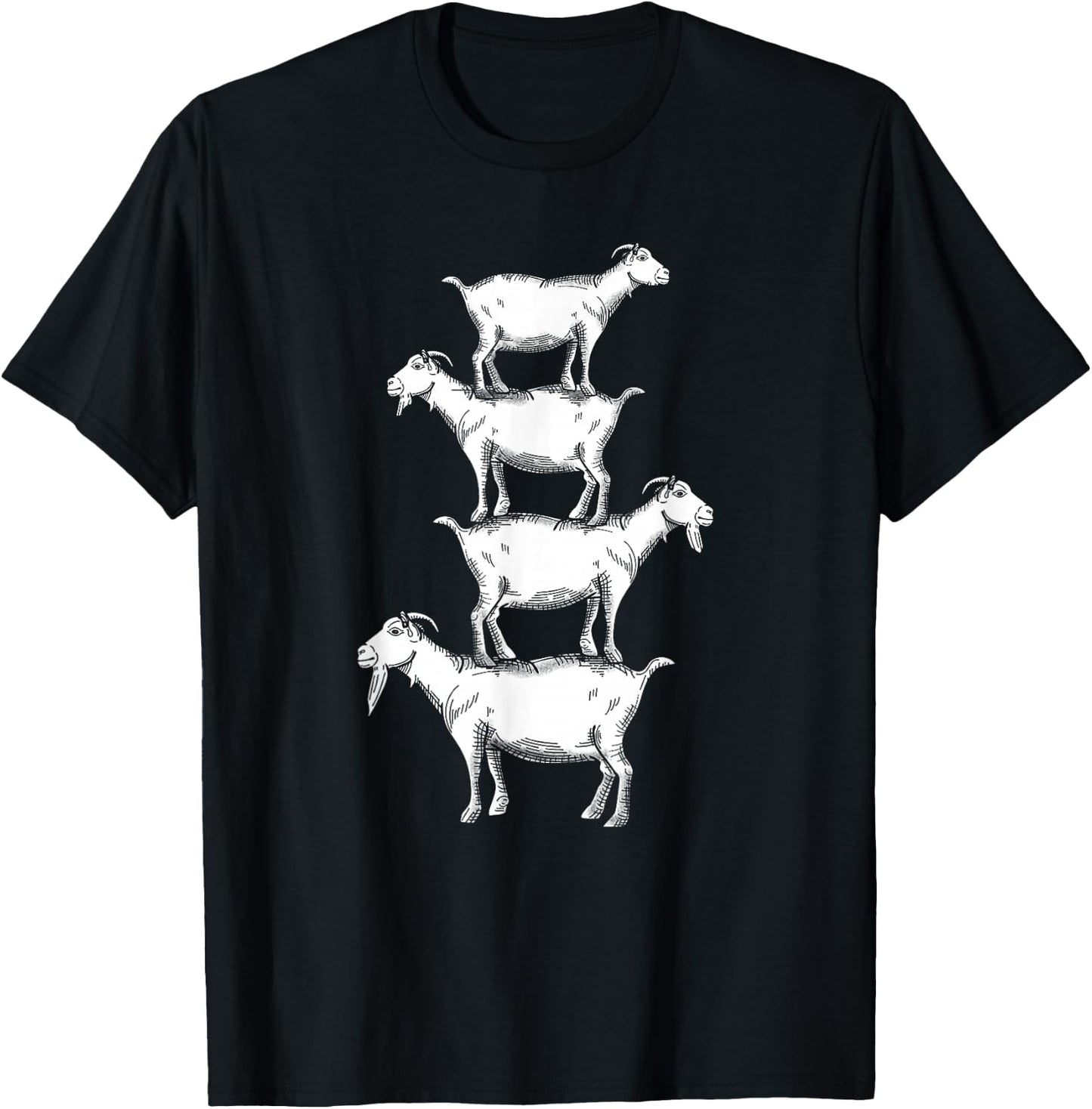 Vintage Four Buck Goats Over Each Other Farmer Goat Lovers T-Shirt - T-Shirt | Black